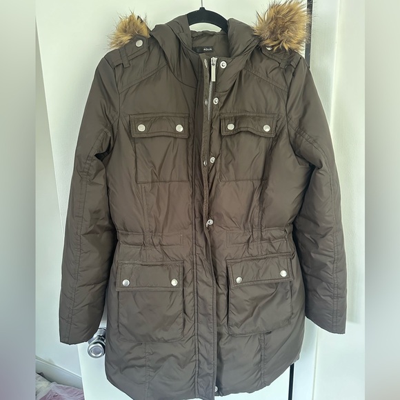 Aqua Jackets & Blazers - Aqua Winter Puffer Jacket Fur Hood